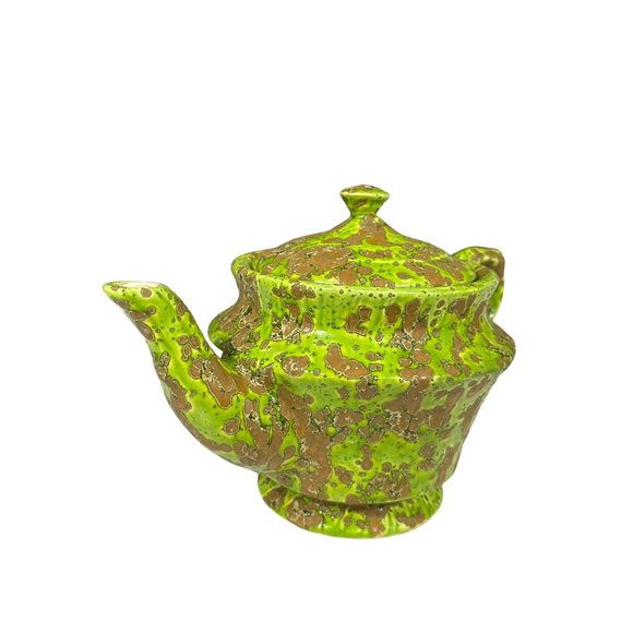 Vtg 70s Acid Green Psychadelic Splatter Mold Made Hand Painted 7" Ceramic Teapot - Picture 5 of 9